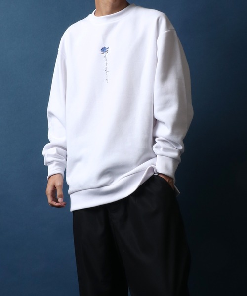 ANPAS（アンパス）の「Fleece Lining Rose Embroidery Oversized Sweatshirt/裏起毛 ワンポイント フラワー 薔薇刺繍 オーバーサイズ スウェット トップス トレーナー メンズ（スウェット・メンズ・ホワイト系その他/ブラック系その他/ホワイト系その他2/ホワイト系その他3/ブラック系その他2/ブラック系その他3・M/L）」の22枚目の写真