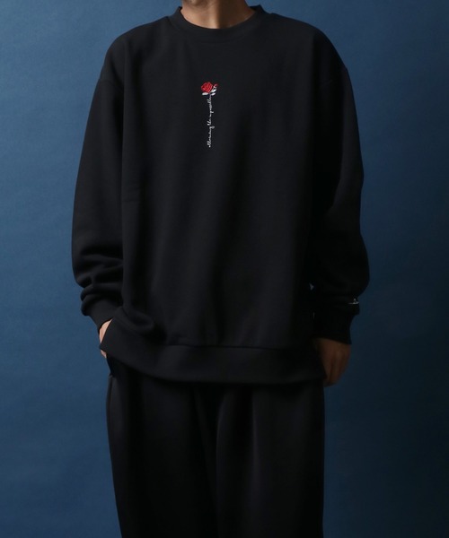 ANPAS（アンパス）の「Fleece Lining Rose Embroidery Oversized Sweatshirt/裏起毛 ワンポイント フラワー 薔薇刺繍 オーバーサイズ スウェット トップス トレーナー メンズ（スウェット・メンズ・ホワイト系その他/ブラック系その他/ホワイト系その他2/ホワイト系その他3/ブラック系その他2/ブラック系その他3・M/L）」の21枚目の写真