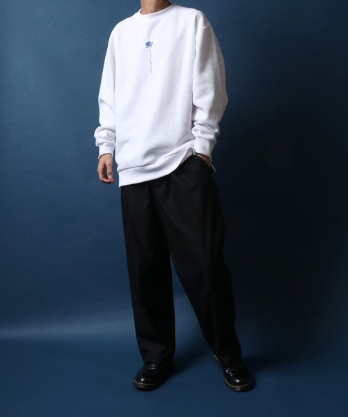 ANPAS（アンパス）の「Fleece Lining Rose Embroidery Oversized Sweatshirt/裏起毛 ワンポイント フラワー 薔薇刺繍 オーバーサイズ スウェット トップス トレーナー メンズ（スウェット・メンズ・ホワイト系その他/ブラック系その他/ホワイト系その他2/ホワイト系その他3/ブラック系その他2/ブラック系その他3・M/L）」の12枚目の写真