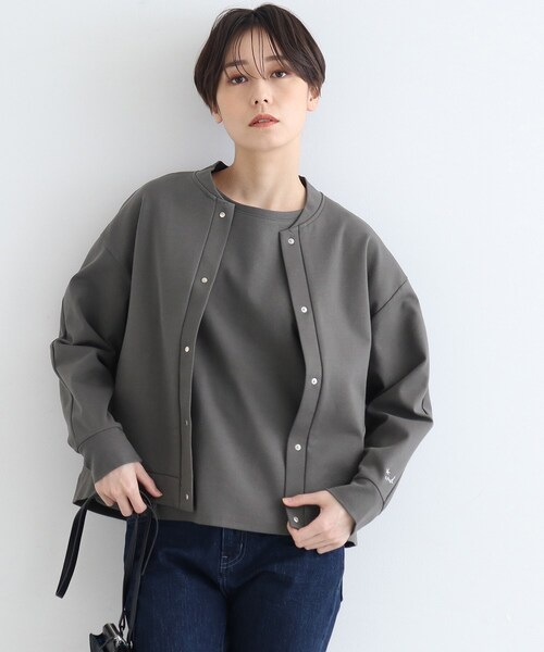 INDIVI（インディヴィ）の「【LIFE/SETUP可能】ハイストレッチブルゾン（カーディガン/ボレロ・レディース・ライトグリーン/チャコールグレー・38/34）」の2枚目の写真