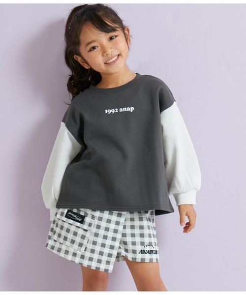 ANAP kids（アナップキッズ）の「袖バイカラー裏毛トレーナー（スウェット・キッズ・スミクロ/サックスブルー・130cm/110cm/120cm）」の3枚目の写真