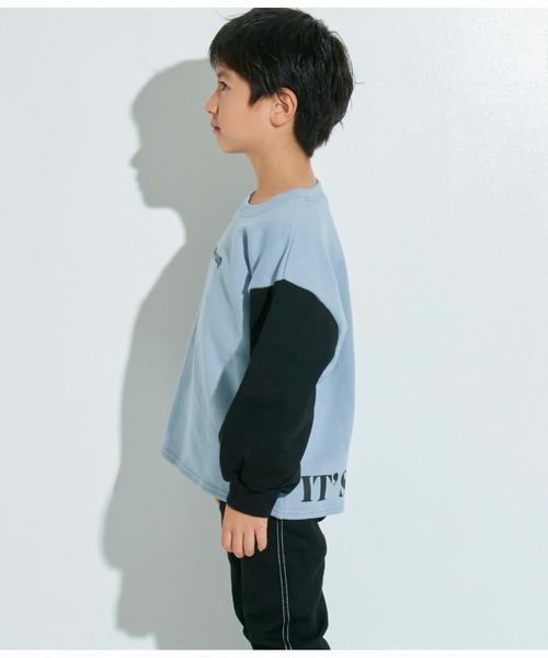 ANAP kids（アナップキッズ）の「袖バイカラー裏毛トレーナー（スウェット・キッズ・スミクロ/サックスブルー・130cm/110cm/120cm）」の7枚目の写真