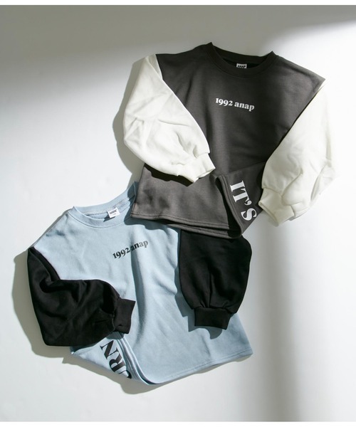 ANAP kids（アナップキッズ）の「袖バイカラー裏毛トレーナー（スウェット・キッズ・スミクロ/サックスブルー・130cm/110cm/120cm）」の8枚目の写真