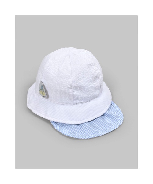 SLAP SLIP BABY（スラップスリップベビー）の「SLAPSLIPBABY/無地恐竜総柄日よけ付ハットベビー(46~48cm)（ハット・キッズ・ブルー系その他/ホワイト系その他・46/48）」の3枚目の写真