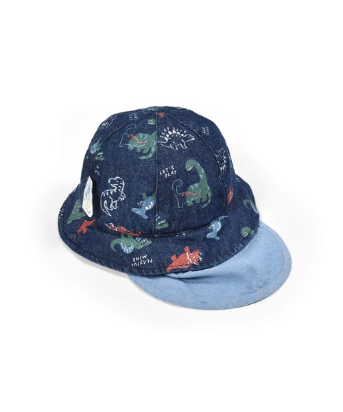 SLAP SLIP BABY（スラップスリップベビー）の「SLAPSLIPBABY/無地恐竜総柄日よけ付ハットベビー(46~48cm)（ハット・キッズ・ブルー系その他/ホワイト系その他・46/48）」の6枚目の写真