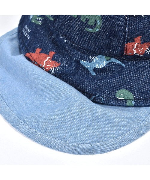 SLAP SLIP BABY（スラップスリップベビー）の「SLAPSLIPBABY/無地恐竜総柄日よけ付ハットベビー(46~48cm)（ハット・キッズ・ブルー系その他/ホワイト系その他・46/48）」の13枚目の写真