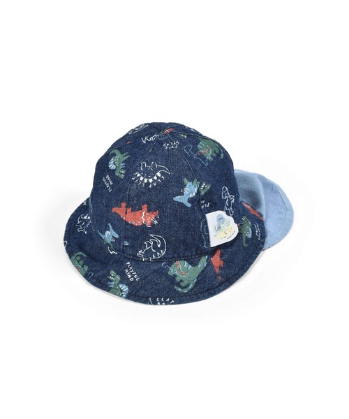 SLAP SLIP BABY（スラップスリップベビー）の「SLAPSLIPBABY/無地恐竜総柄日よけ付ハットベビー(46~48cm)（ハット・キッズ・ブルー系その他/ホワイト系その他・46/48）」の8枚目の写真