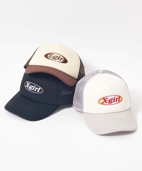 X-girl(エックスガール)の「OVAL LOGO TRUCKER CAP(キャップ・レディース・ブラウン/グレー/ブラック・ONE SIZE)」の8枚目の写真