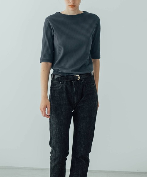 ORCIVAL(オーシバル)の「ORCIVAL | ボートネック5分袖リブTシャツ WOMEN(Tシャツ/カットソー・レディース・ブラック/オフホワイト/アイボリー/ネイビー・1/2)」の1枚目の写真