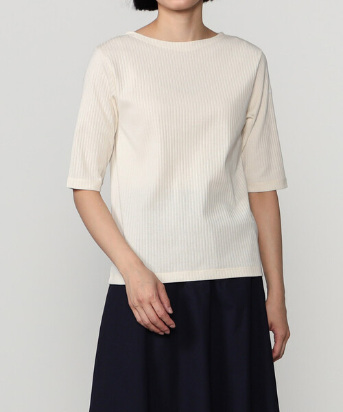 ORCIVAL(オーシバル)の「ORCIVAL | ボートネック5分袖リブTシャツ WOMEN(Tシャツ/カットソー・レディース・ブラック/オフホワイト/アイボリー/ネイビー・1/2)」の3枚目の写真