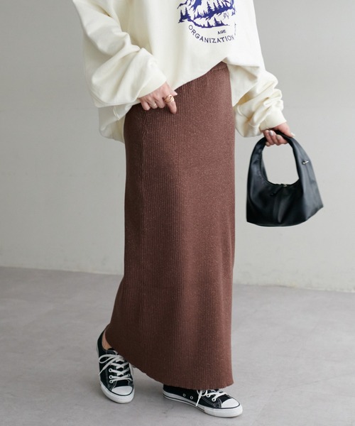 DISCOAT（ディスコート）の「ラメリブナローニットスカート（スカート・レディース・ブラック/ライトベージュ/ブラウン/ライム・FREE）」の3枚目の写真