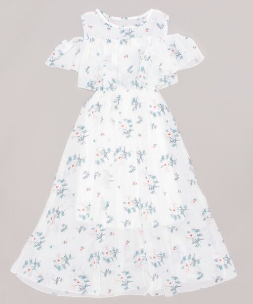 BLANC FICELLE（ブランフィセル）の「上品シフォンフリルティアードロングワンピース - 肩開きシアードッキングドレス（ワンピース・レディース・ピンク系その他/アイボリー/ブラック/ベージュ/グレー/レッド/サックスブルー/ピンク/ブルー/ホワイト・FREE）」の11枚目の写真