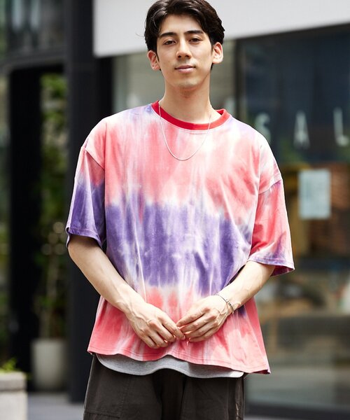 JOURNAL STANDARD relume（ジャーナルスタンダード　レリューム）の「タイダイ CREW NECK Tシャツ（Tシャツ/カットソー・メンズ・ブラック/ピンク/グリーン/ネイビー/レッド/パープル・MEDIUM/LARGE）」の6枚目の写真