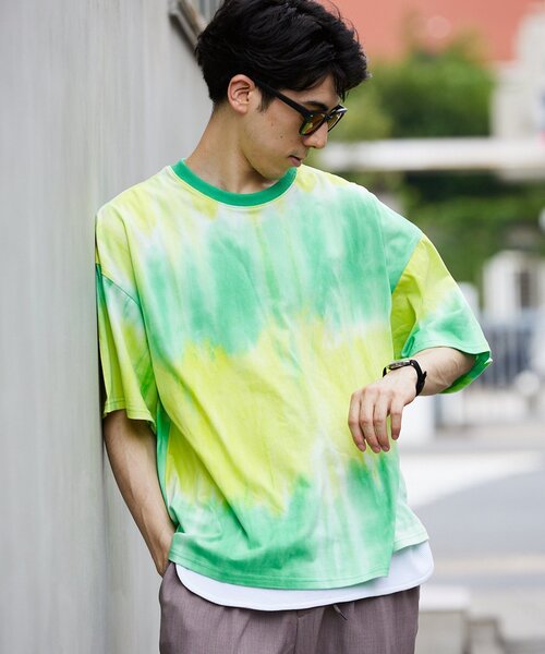 JOURNAL STANDARD relume（ジャーナルスタンダード　レリューム）の「タイダイ CREW NECK Tシャツ（Tシャツ/カットソー・メンズ・ブラック/ピンク/グリーン/ネイビー/レッド/パープル・MEDIUM/LARGE）」の3枚目の写真