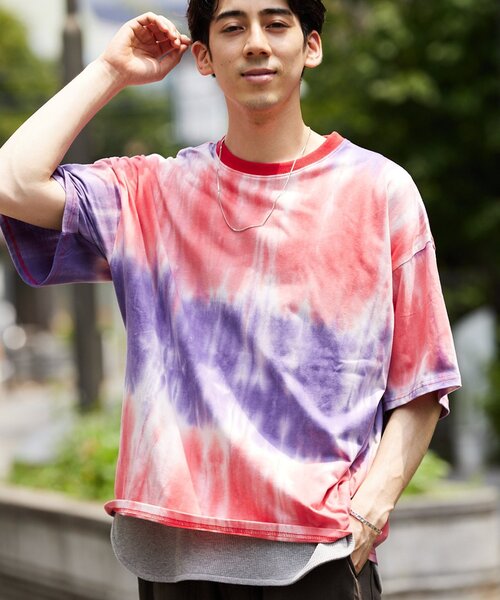 JOURNAL STANDARD relume（ジャーナルスタンダード　レリューム）の「タイダイ CREW NECK Tシャツ（Tシャツ/カットソー・メンズ・ブラック/ピンク/グリーン/ネイビー/レッド/パープル・MEDIUM/LARGE）」の14枚目の写真