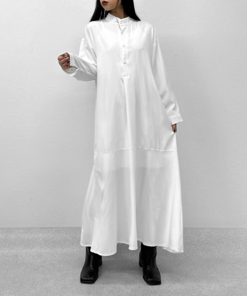 LVEU.（ラブユ.）の「【ZOZOTOWN限定】Stand collar flare shirt one-piece / スタンドカラーフレアシャツワンピース（シャツワンピース・レディース・ホワイト/ブラック・FREE）」の4枚目の写真