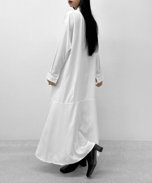 LVEU.（ラブユ.）の「【ZOZOTOWN限定】Stand collar flare shirt one-piece / スタンドカラーフレアシャツワンピース（シャツワンピース・レディース・ホワイト/ブラック・FREE）」の6枚目の写真