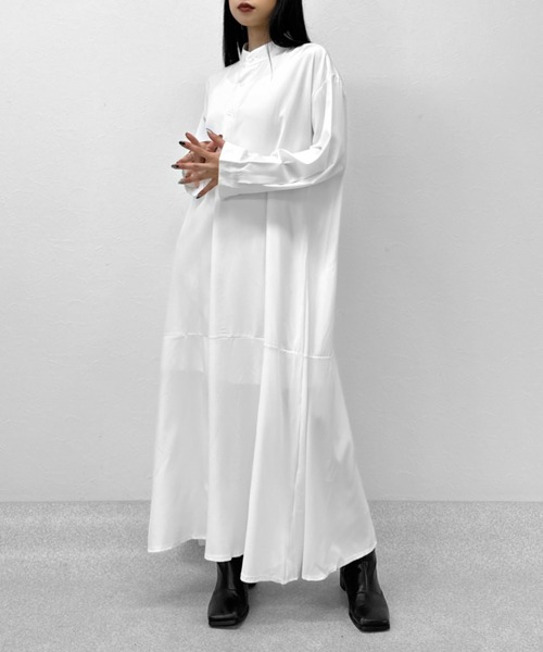 LVEU.（ラブユ.）の「【ZOZOTOWN限定】Stand collar flare shirt one-piece / スタンドカラーフレアシャツワンピース（シャツワンピース・レディース・ホワイト/ブラック・FREE）」の7枚目の写真