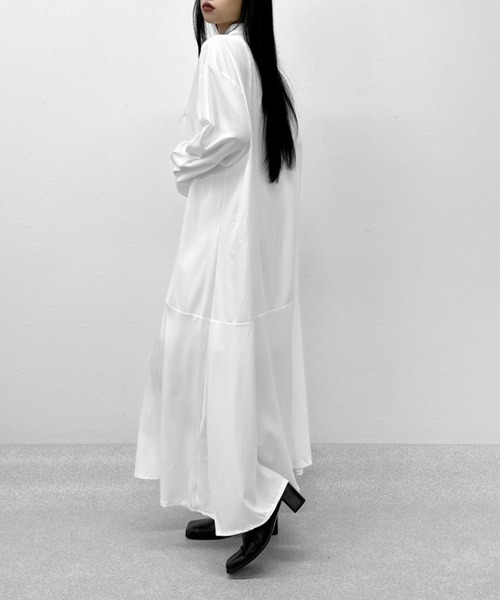 LVEU.（ラブユ.）の「【ZOZOTOWN限定】Stand collar flare shirt one-piece / スタンドカラーフレアシャツワンピース（シャツワンピース・レディース・ホワイト/ブラック・FREE）」の8枚目の写真