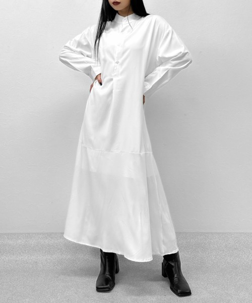 LVEU.（ラブユ.）の「【ZOZOTOWN限定】Stand collar flare shirt one-piece / スタンドカラーフレアシャツワンピース（シャツワンピース・レディース・ホワイト/ブラック・FREE）」の9枚目の写真