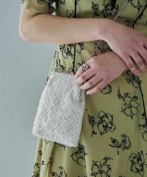 ビーズ刺繍がま口パーティーサコッシュバッグ（クラッチバッグ