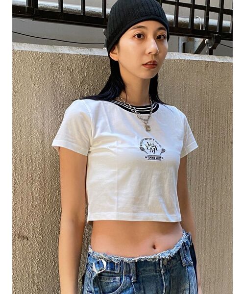 WONDER VISITOR（ワンダービジター）の「【WONDER VISITOR×EMODA】エンブレムTシャツ（Tシャツ/カットソー・レディース・ピンク/ホワイト/ブルー・FREE）」の10枚目の写真