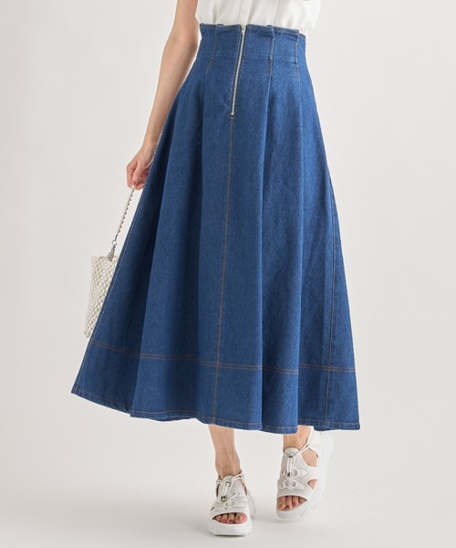 tocco closet（トッコ　クローゼット）の「【ZOZO限定カラーあり】フロントファスナーステッチ入りコットンタックフレアスカート（スカート・レディース・ブラック/インディゴブルー/オフホワイト・M）」の3枚目の写真