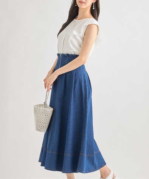 tocco closet（トッコ　クローゼット）の「【ZOZO限定カラーあり】フロントファスナーステッチ入りコットンタックフレアスカート（スカート・レディース・ブラック/インディゴブルー/オフホワイト・M）」の15枚目の写真