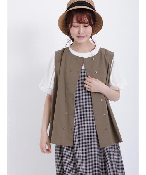 Samansa Mos2(サマンサ モスモス)の「シェフ釦ベスト(ベスト・レディース・モカ/キナリ/チャコールグレー・F)」の3枚目の写真