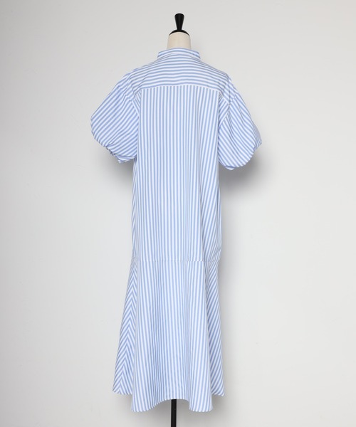 バルーンスリーブストライプシャツワンピース
