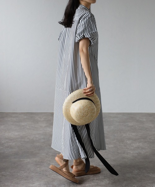 バルーンスリーブストライプシャツワンピース