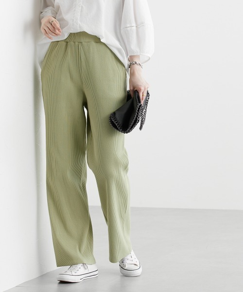 nissen（ニッセン）の「セルフカット　リブセミワイドパンツ（その他パンツ・レディース・チャコールグレー/テラコッタ/ブラック/ライトグリーン/ライトベージュ/モカ・LL/S/M/L）」の2枚目の写真