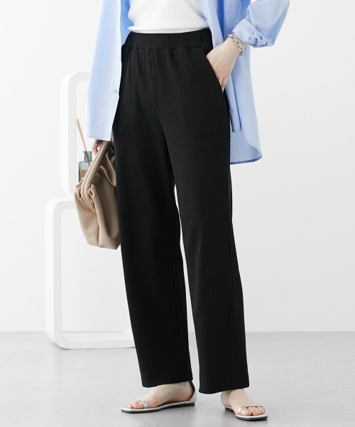 nissen（ニッセン）の「セルフカット　リブセミワイドパンツ（その他パンツ・レディース・チャコールグレー/テラコッタ/ブラック/ライトグリーン/ライトベージュ/モカ・LL/S/M/L）」の3枚目の写真