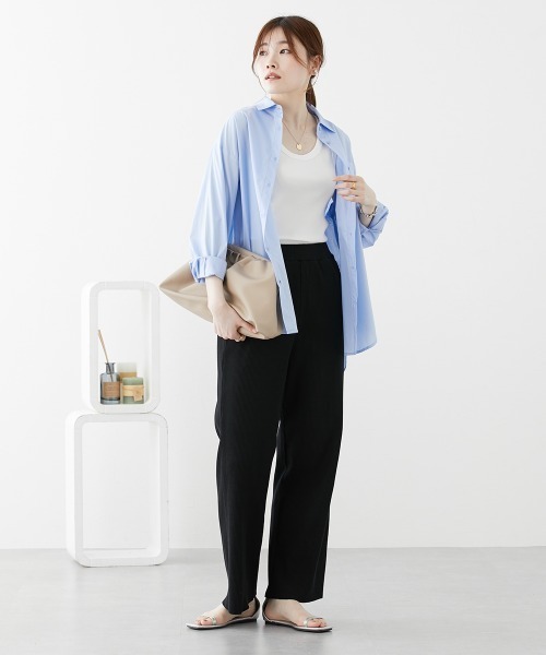 nissen（ニッセン）の「セルフカット　リブセミワイドパンツ（その他パンツ・レディース・チャコールグレー/テラコッタ/ブラック/ライトグリーン/ライトベージュ/モカ・LL/S/M/L）」の10枚目の写真