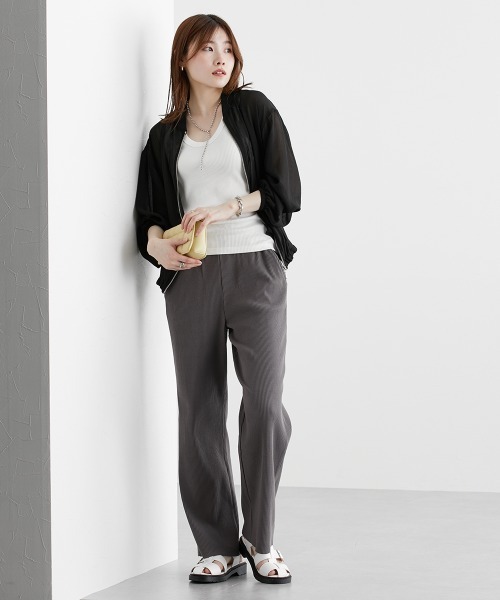 nissen（ニッセン）の「セルフカット　リブセミワイドパンツ（その他パンツ・レディース・チャコールグレー/テラコッタ/ブラック/ライトグリーン/ライトベージュ/モカ・LL/S/M/L）」の11枚目の写真