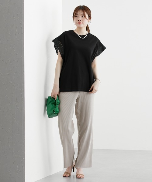 nissen（ニッセン）の「セルフカット　リブセミワイドパンツ（その他パンツ・レディース・チャコールグレー/テラコッタ/ブラック/ライトグリーン/ライトベージュ/モカ・LL/S/M/L）」の15枚目の写真