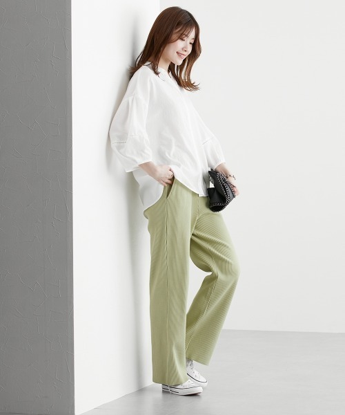 nissen（ニッセン）の「セルフカット　リブセミワイドパンツ（その他パンツ・レディース・チャコールグレー/テラコッタ/ブラック/ライトグリーン/ライトベージュ/モカ・LL/S/M/L）」の18枚目の写真