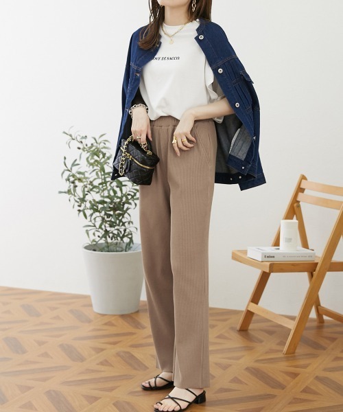 nissen（ニッセン）の「セルフカット　リブセミワイドパンツ（その他パンツ・レディース・チャコールグレー/テラコッタ/ブラック/ライトグリーン/ライトベージュ/モカ・LL/S/M/L）」の7枚目の写真
