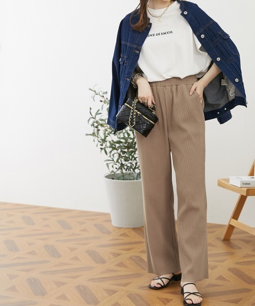 nissen（ニッセン）の「セルフカット　リブセミワイドパンツ（その他パンツ・レディース・チャコールグレー/テラコッタ/ブラック/ライトグリーン/ライトベージュ/モカ・LL/S/M/L）」の8枚目の写真