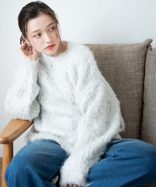 WEGO（ウィゴー）の「WEGO/ブラッシュニットビッグプルオーバー（ニット/セーター・レディース・ライトグレー/ダークグレー/ホワイト/サックスブルー/ブラウン系その他/グリーン/ピンク・FREE）」の22枚目の写真