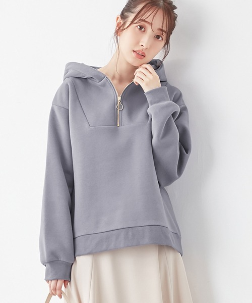 alotta（アロッタ）の「裏起毛ハーフジップパーカー（パーカー・レディース・チャコール/アイボリー/ライラック/ミント・L/M/LL/3L）」の4枚目の写真