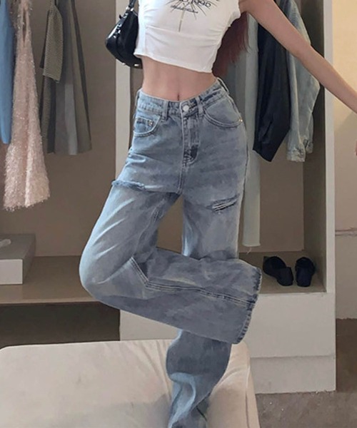 GLAMOROUS JANE（グラマラスジェーン）の「バッグダメージデニムストレートパンツ（デニムパンツ・レディース・ブルー/ブラック・S/M/L/SS）」の5枚目の写真