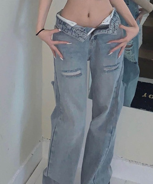 GLAMOROUS JANE（グラマラスジェーン）の「バッグダメージデニムストレートパンツ（デニムパンツ・レディース・ブルー/ブラック・S/M/L/SS）」の6枚目の写真