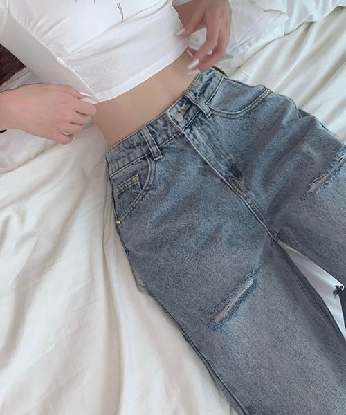 GLAMOROUS JANE（グラマラスジェーン）の「バッグダメージデニムストレートパンツ（デニムパンツ・レディース・ブルー/ブラック・S/M/L/SS）」の7枚目の写真