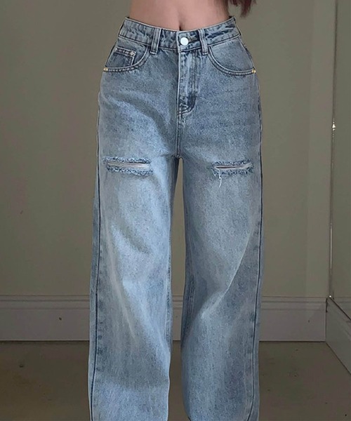 GLAMOROUS JANE（グラマラスジェーン）の「バッグダメージデニムストレートパンツ（デニムパンツ・レディース・ブルー/ブラック・S/M/L/SS）」の8枚目の写真