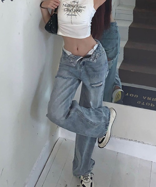 GLAMOROUS JANE（グラマラスジェーン）の「バッグダメージデニムストレートパンツ（デニムパンツ・レディース・ブルー/ブラック・S/M/L/SS）」の9枚目の写真