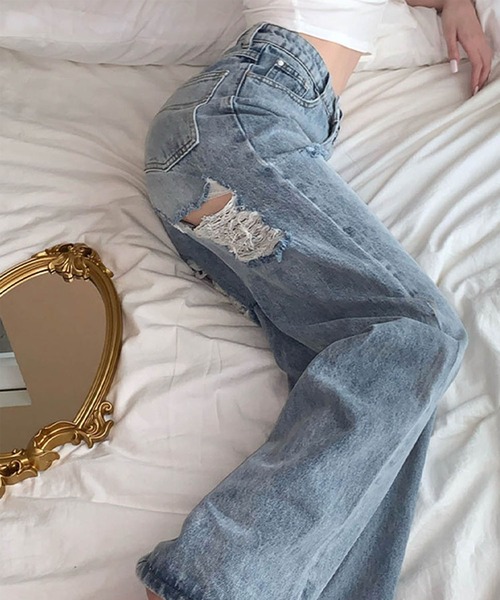 GLAMOROUS JANE（グラマラスジェーン）の「バッグダメージデニムストレートパンツ（デニムパンツ・レディース・ブルー/ブラック・S/M/L/SS）」の10枚目の写真