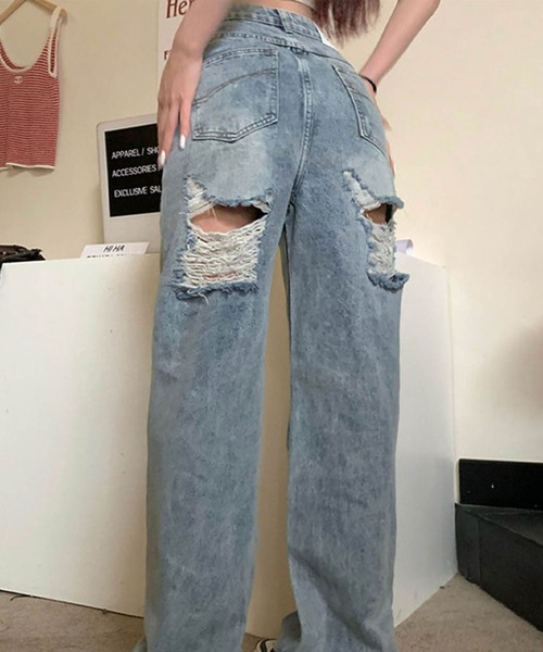 GLAMOROUS JANE（グラマラスジェーン）の「バッグダメージデニムストレートパンツ（デニムパンツ・レディース・ブルー/ブラック・S/M/L/SS）」の11枚目の写真