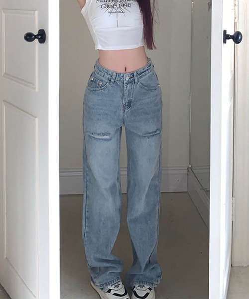 GLAMOROUS JANE（グラマラスジェーン）の「バッグダメージデニムストレートパンツ（デニムパンツ・レディース・ブルー/ブラック・S/M/L/SS）」の12枚目の写真