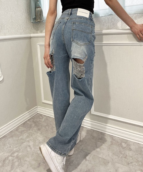 GLAMOROUS JANE（グラマラスジェーン）の「バッグダメージデニムストレートパンツ（デニムパンツ・レディース・ブルー/ブラック・S/M/L/SS）」の13枚目の写真